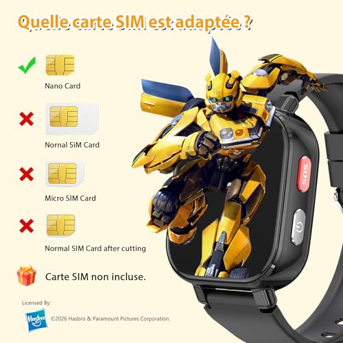 Transformers 4G Kids Smart Watch with GPS Tracker for Boys Girls Two Way Call Video Chat SOS IP68 Waterproof Pedometer Gift for Child 4-12 Year Olds