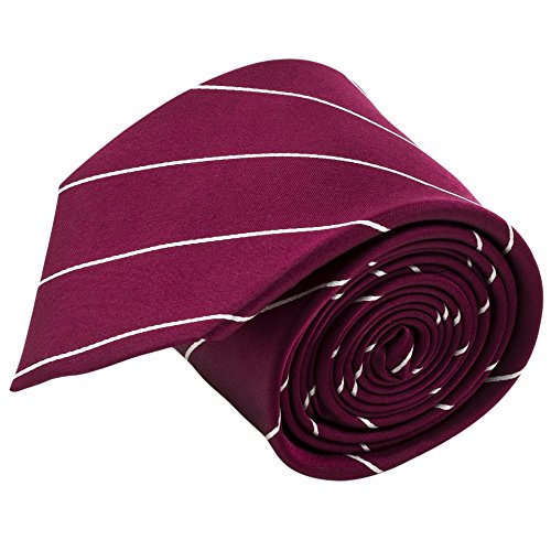 100% Silk Handmade Burgundy Red & White Pencil Striped Tie Men's Necktie by John William