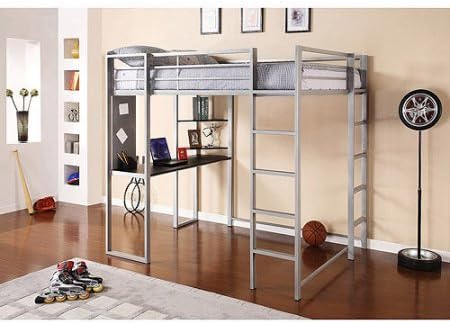 Abode Full Metal Loft Bed over Workstation Desk,Silver