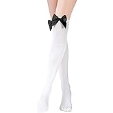 Thinp Women's Cotton Opaque Knee High Socks Smooth Edge Bow Socks Cute Soft Knee Uniform Dress Sock with Bow Lolita Gothic