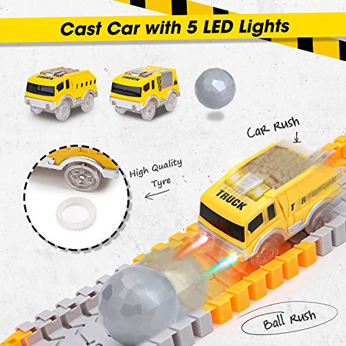 Engineering Tracks car for kids toys,161pcs Create A Engineering World Road Race,Flexible Track Playset and 2 pcs Cool Engineering Car for 3 4 5 6 7 Year & Up Old boy Girls Best Gift