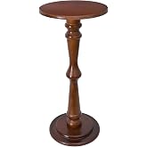 Small Drink Table, Narrow Modern Brown Wooden Round Side Table | End Table with Pedestal Stand for Small Spaces, Beside Sofa Couch &amp; Office, Tall Plant Display Stand, 12" W x 25" H