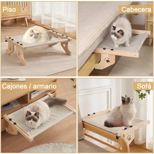 AZYAADIXX Percha de Ventana para Gatos Hamaca Ventana con 4 Patas, Estante Cama de Gatitos Gatos Grande Dormir Interior Asiento Resistente Ajustable Montado en Ventana Estante Estable Soporta 7kg