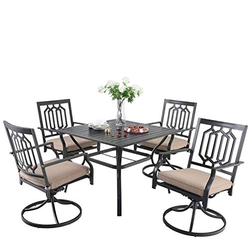 PHI VILLA Patio Dining Set 5 Pieces Outdoor Metal Furniture Set, 4 x