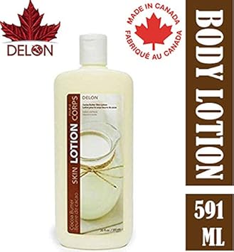 DELON-Made in Canada DELON Cocoa Butter Brightening and Lightening, Wrinkle Diminishing, Moisturizing, SLS and Paraben-Free Body Lotion for All Skin Types for Men and Women (591 ml)
