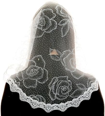 Anna Veils Chapel Catholic Veil Spanish Lace Mantilla Medium White - Shine Rose