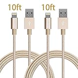 iPhone charger, YEONPHOM 2 Pack 10FT Lightning Cable Nylon Braided 8pin Charging Cable Extra Long USB Cord for Apple iphone 7 7plus SE,6s,6s plus,6plus,6,iPad Mini,Pro,Air,iPad5,iPod - Gold