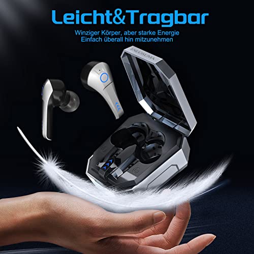 ENUOSUMA Bluetooth Kopfhörer In-Ear, Ohrhörer Kabellos mit Klarem Audio, ES22 Wireless Earbuds IPX5 5.0 Headset Noise Cancelling Headphones mit Mikrofon für Musik, Anruf, Spiel und Sport, Silber