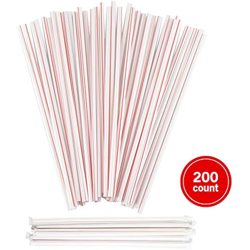 Plastic Straws Drinking Straws, Extra Long, Red White Striped