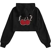 WDIRARA Girl's Cute Cat Ear Crop Tops Long Sleeve Causal Plain Hoodie Sweatshirt Shirt