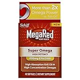 MegaRed Super Omega 3 Krill Oil-High Absorption 100% Pure Antarctic Krill Oil-600mg EPA/DHA-Optimal Combination of Omega 3 Fatty Acids-40 Softgels