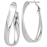 7mm Polished Twisted Oval Omega Back Hoop Earrings in Real 14k Gold