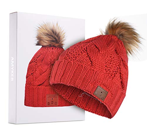 Amyker Bluetooth Beanie, Bluetooth 5.0 Wireless Knit Winter Hats Cap with Detachable Built-in Mic and HD Stereo Speakers for Outdoors Unisex