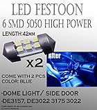 2pcs 42mm 560 578 LED Car doom Light Bulbs 6-SMD Car Lamp Festoon Blue Bulbs #2