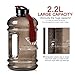 2.2L 75oz Half Gallon Water Jug Big Gym Sports Bottle Men Large Plastic Reusable Container with Handle Strap Measurements Marked Ecofriendly Leakproof Wide Mouth Drinking Fitness Outdoor