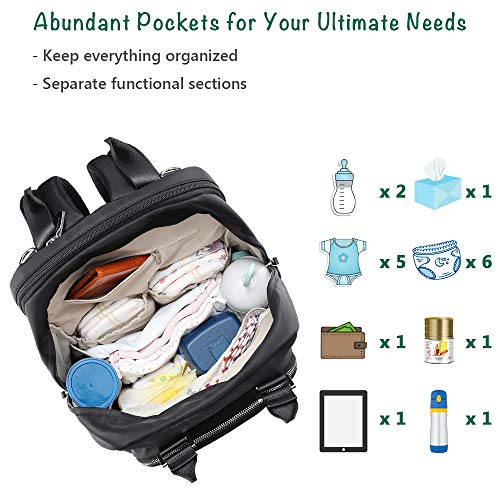 Diaper Bag Backpack, Dikaslon Large Travel Back Pack Waterproof Multifunction Maternity Baby Nappy Changing Bags for Mom and Dad with Insulated Pockets, Changing Pad for Boys and Girls, Black
