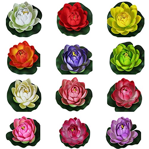 12pcs 10cm Artificial ColorfulifeÂ® EVA Lotus Floating Water Lily Mini Foam Flower Head Bud Pool Fish Tank Pond Home Garden Decoration