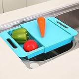 JERN Chopping Cutting Board with Drawer Style washing basket Multi-function Kitchenware (Blue)