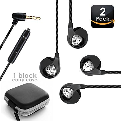 THE Electronics Wired 3.5MM Classic Earphone/Earbuds/Headphones +1 Carry Case w/ Microphone Noise Isolating Headphones for work talk play workout gym smartphones tablets (THE-EP-S10-BKX2)