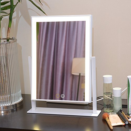 Hollywood Style Lighted Vanity Mirror Clock LED Makeup Mirror with Lights Desktop Bathroom Mirror Touch Screen and 360° Adjustable Angle (White) - Thumbnail 4