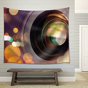 Photographic Camera Lens Front Glass with Bokeh Light, Macro Shot - Fabric Wall Tapestry Home Decor - 51x60 inches