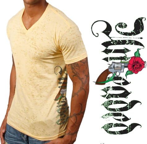 'Stick To Your Guns' Fashion Burnout V Neck T Shirt (Small, Canary)