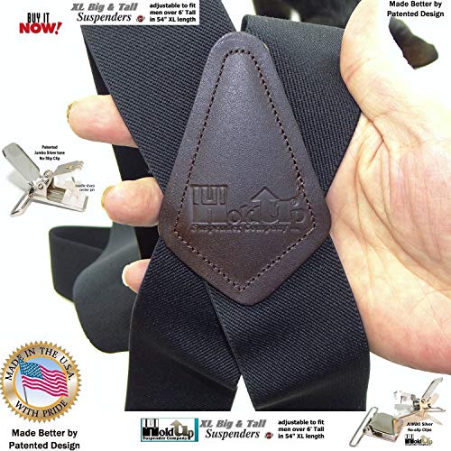 Holdup Suspender Company Brand 2" Wide XL Graphite Black Work Suspenders with Patented Silver Tone Jumbo No-slip Clips