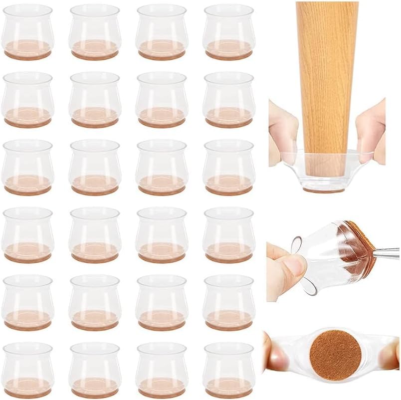 Conjunto Completo 24 Peças Protetores Silicone com Feltro para Pés de Móveis - Antirruído e Protetor de Pisos