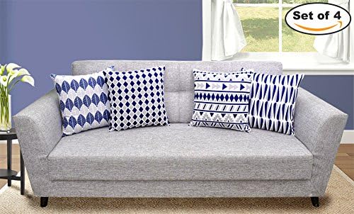 Urban Style Decor 4 Packs Throw Pillow Cases - Cotton Canvas Sofa &amp; Bed Home Decor Geometric Design 18 X 18 Inch Cushion Covers, Four Square Collection by (Navy Blue, 18 x 18)