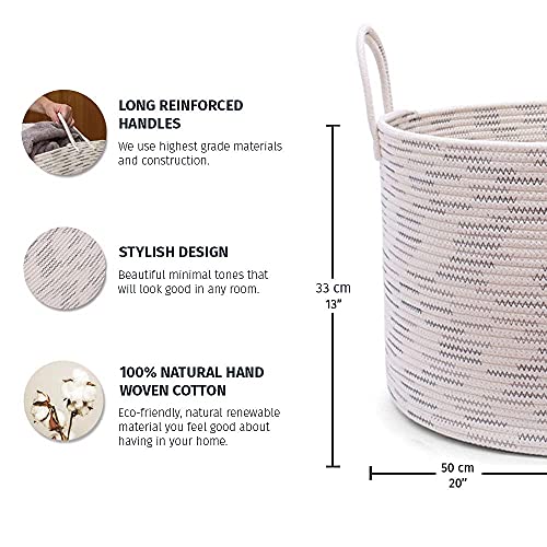 OrganiHaus Gray Cotton Rope Baskets with Handles Throw Blanket Basket