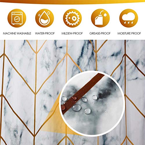 Thinyfull Marble Shower Curtain, Modern Luxury Black Gold White Marble