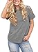 ZKESS Womens Slit Strappy Cut Out Shoulder Short Sleeve Round Neck Casual Girls Tees T Shirt Tops and Blouses Medium Size Grey