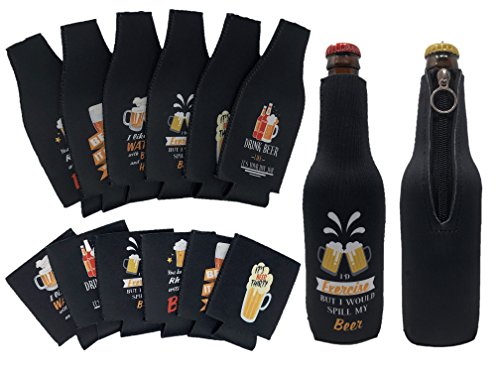 Ashidar Unlimited 12 Pack Bundle Funny Quotes Neoprene Insulated Koozie Zipper Beer Bottle/Beer Can Sleeve Covers