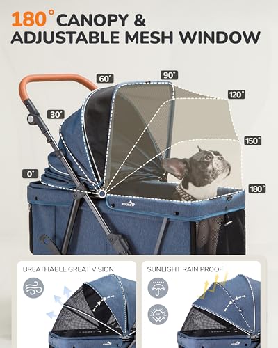 OJCME Dog Stroller for Large & Medium Dogs (20–132 lbs), Pet Stroller for 2 Small Dogs, Extra Large Heavy Duty, Foldable & Ventilated, Pink or Navy