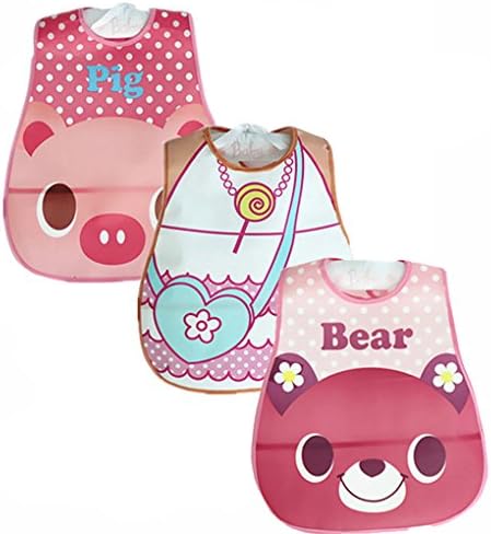 Meidus 3pcs Soft Baby Girl PEVA Bibs Waterproof Comfortable Safe Anti-bacterial
