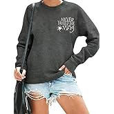 ECYJIO Halloween Spooky Season Sweatshirts Women Ghost Graphic Long Sleeve Shirt Halloween Oversized Pullover Tops