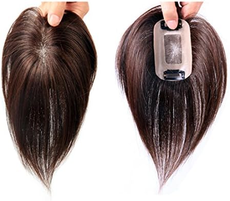 Susanki 3"x4" Mono Human Hair Toppers Clip in Forehead Hair Piece Straight Toupee for Thinning Hair (8" Dark Brown)