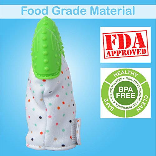 Prohapi Silicone Baby Teething Mitten, Self Soothing Teether & Teething Pain Relief Toy Glove plus Hygienic Travel Storage Pouch - Natural Remedy for Infants & Toddlers 3-12 months(Light Green 2PCS)