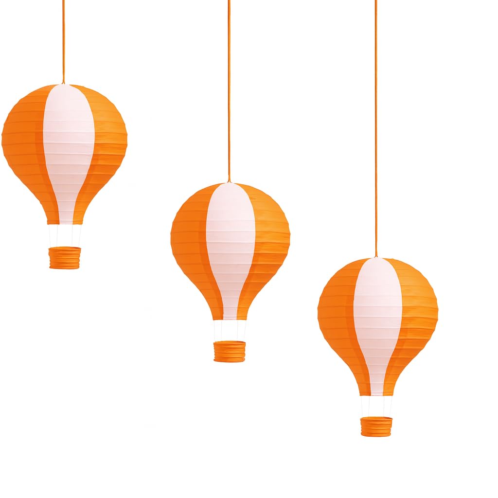 3 pcs Hot Air Balloon Decorations 12" (30cm) Hot Air Balloon Decor Hanging Party Lanterns Paper Nursery Lampshade Baby Class Room School Home Decorations (Orange)