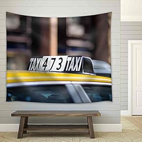 Taxi Sign in Big City Close Up - Fabric Wall Tapestry Home Decor - 51x60 inches