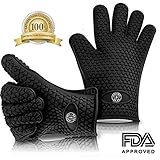 KHOMO GEAR - Pair of Heat Resistant Oven Gloves - For BBQ Grill / Ovens / Kitchen - One Size Fits Most - Black