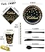 168 Piece Black and Gold Party Supplies Set | Disposable Dinnerware Set Services 24 | Includes Plastic Knives Spoons Forks Paper Plates Napkins Cups Straws | Birthday Graduation Retirement New Years