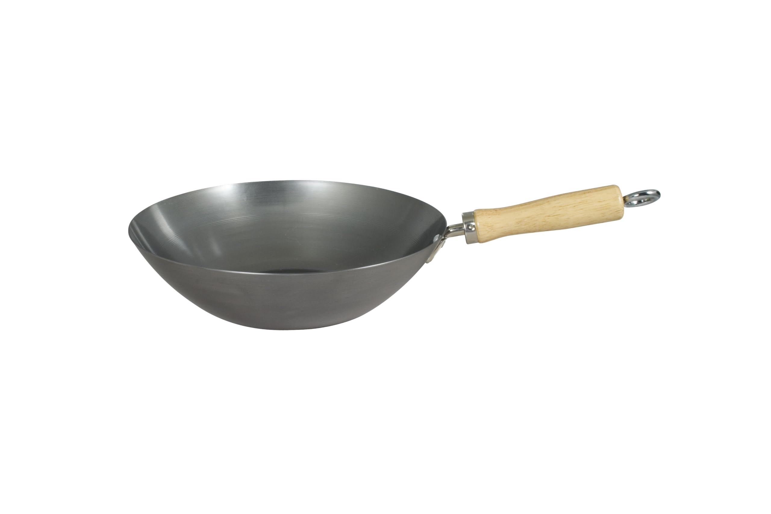 Dexam 12108410 Carbon Steel Wok With Wood Handle 27cm/10.5 -inch , Silver (Lacquer Finish )