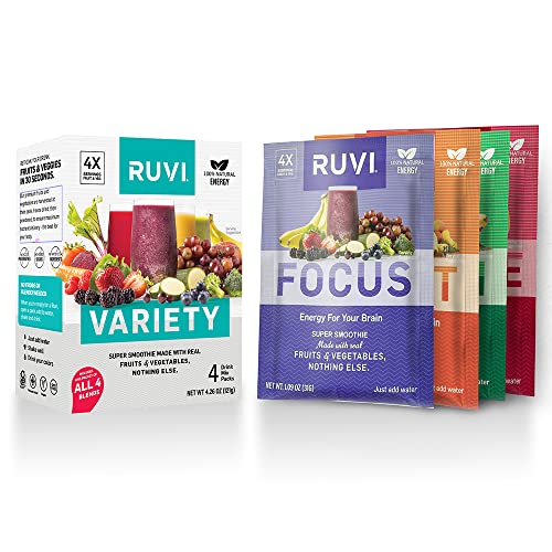 Ruvi Natural Energy Smoothies Sample 4Pack Fruit and Vegetable
