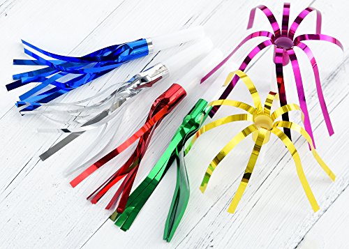 FiveSeasonStuff 60 Count Metallic Fringed Blowouts| Party Blowers| Noisemakers| Whistles for New Year Party, Birthday, Assorted Colors