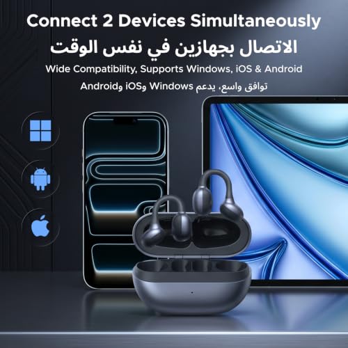 UGREEN S3 Air Wireless Earbuds, Open-ear Clip On Earbuds, Hijab-Friendly Ultra Comfort, 35H Battery for 1 Week Using, High Quality Sound, AI Clear Calls (Black)