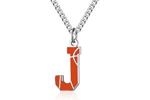 AIAINAGI Basketball Letter Necklace - Men's Basketball Charm Pendant, Stainless Steel Silver Chain, 22 inch Personalized Gift