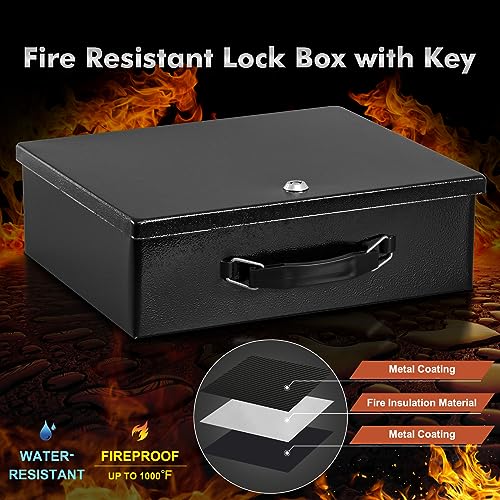 KYODOLED Fire Retardant Document Box with Key Lock, Large Safe Storage Box for Valuables, Fire