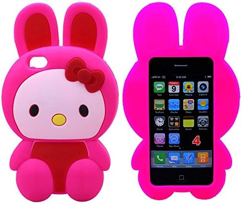 Apple iPhone 4S 4 Case, Stylish Cute 3D Cartoon Hello Bunny Jelly Case For iPhone 4, Soft Smooth Touch Silicone Skin Protective Rubber Cover Heavy Duty Shockproof for Apple iPhone 4G/4S (Hot Pink)