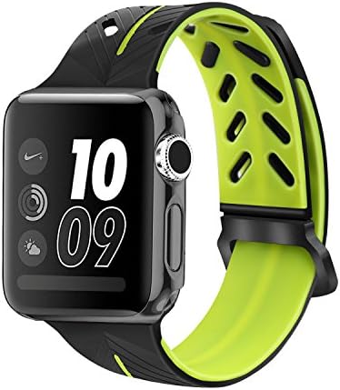 OMD Compatible With Apple Watch Straps 38MM/40MM Silicone Apple Watch Nike+ Series 1 Series 2 Series 3 Series 4 Soft Silicone Sport Replacement Bands iWatch Nike Band (Black & Neon yellow, 38MM/40MM)